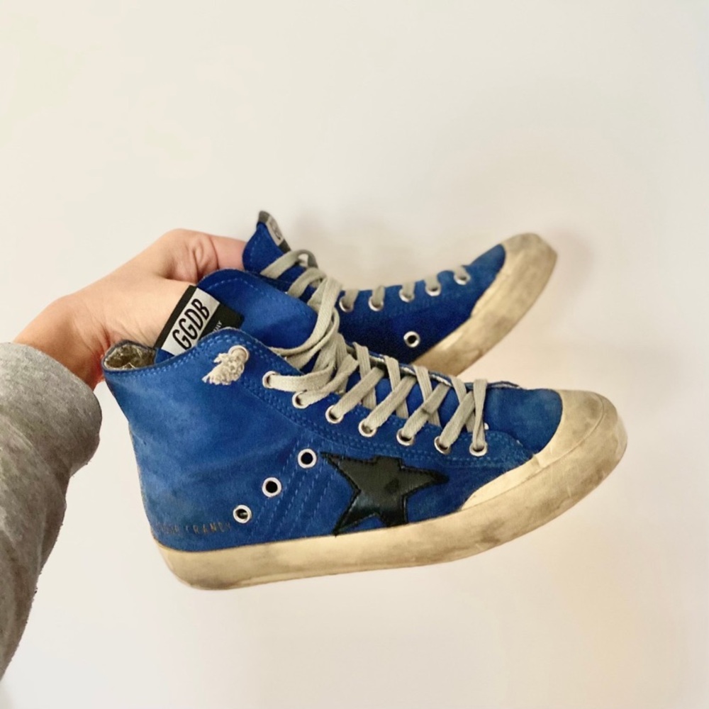 Authentic Golden Goose Francy blue suede black star orange stripe size 36